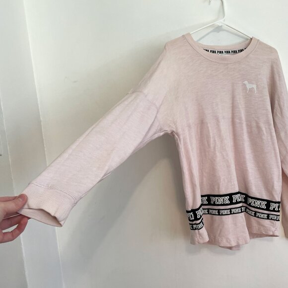 VS PINK VICTORIAS SECRET Varsity Crew Baby Pink Double Sided Crewneck Sweatshirt - Picture 10 of 16